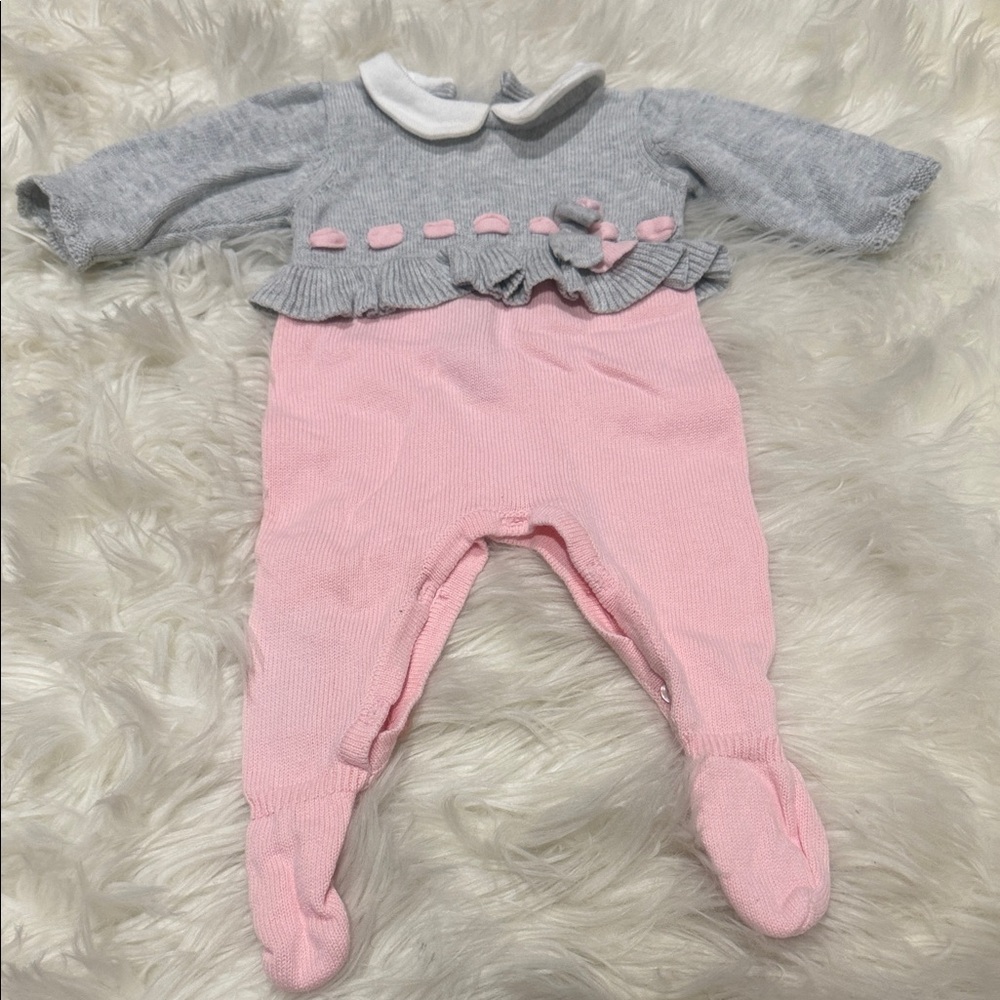Mayoral Gray and Pink Ruffle Footie